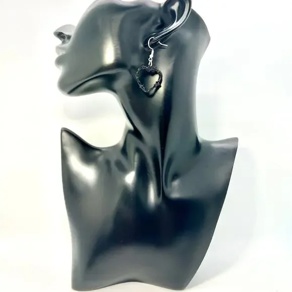 Barbed Heart Earrings - Barb Wire Accessories - Heart Accessory - Black Goth Gif - Picture 6 of 7